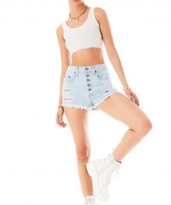 CARMAR TITANIA LODESTONE EXPOSED BUTTON DENIM SHORTS