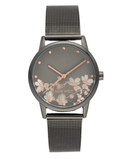 Nine West Watches Floral Dial Mesh Bracelet Watch