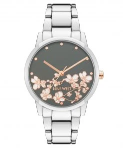 Nine West Watches Floral Dial Metal Bracelet Watch