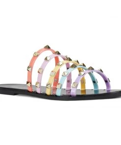 Nine West Color Pop Charli Flat Slide Sandals 9 Nine West Color Pop Charli Flat Slide Sandals