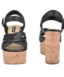 Nine West Cheers Heeled Platform Sandals Weave Got You