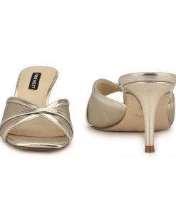 Nine West Dainty Heeled Slide Sandals Metallic Mindset 10 Nine West Dainty Heeled Slide Sandals Metallic Mindset