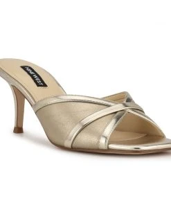 Nine West Dainty Heeled Slide Sandals Metallic Mindset 8 Nine West Dainty Heeled Slide Sandals Metallic Mindset