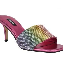 Nine West Metallic Mindset Donnah Rhinestone Heeled Slide Sandals