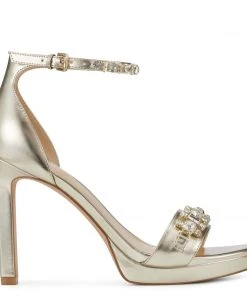 Nine West Engaged Heeled Ankle Strap Sandals Metallic Mindset