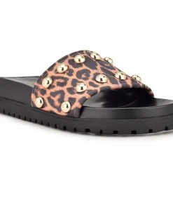 Nine West Freely Studded Flat Slide Sandals High Impact Platforms