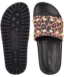 Nine West Freely Studded Flat Slide Sandals High Impact Platforms