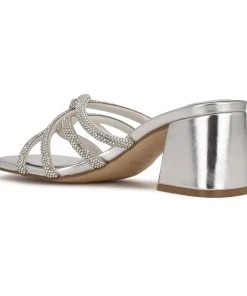 Nine West Metallic Mindset Glitz Block Heel Slide Sandals