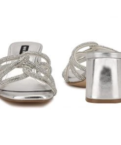 Nine West Metallic Mindset Glitz Block Heel Slide Sandals
