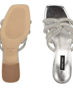 Nine West Metallic Mindset Glitz Block Heel Slide Sandals
