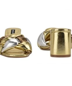 Nine West Gotit Block Heel Slide Sandals Weave Got You