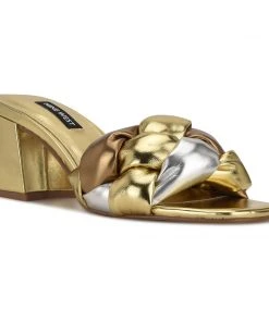 Nine West Gotit Block Heel Slide Sandals Weave Got You