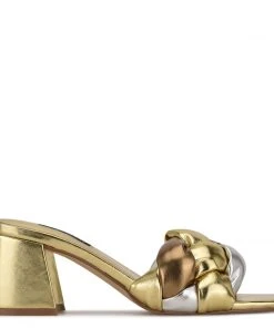 Nine West Gotit Block Heel Slide Sandals Weave Got You