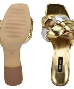 Nine West Gotit Block Heel Slide Sandals Weave Got You