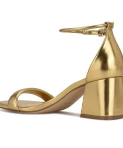 Nine West Gretal Ankle Strap Block Heel Sandals Metallic Mindset