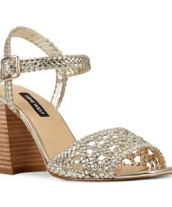 Nine West Gwenny Block Heel Sandals Metallic Mindset