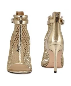 Nine West Ididit Mesh Peep Toe Booties Metallic Mindset 10 Nine West Ididit Mesh Peep Toe Booties Metallic Mindset