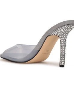 Nine West Ido Rhinestone Heeled Slide Sandals In The Clear