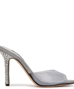 Nine West Ido Rhinestone Heeled Slide Sandals In The Clear