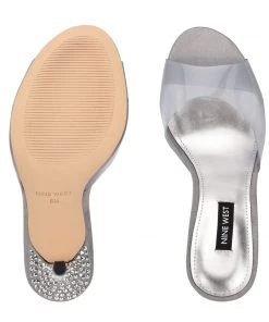 Nine West Ido Rhinestone Heeled Slide Sandals In The Clear