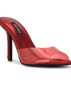 Nine West Ido Rhinestone Heeled Slide Sandals In The Clear