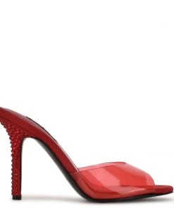 Nine West Ido Rhinestone Heeled Slide Sandals In The Clear