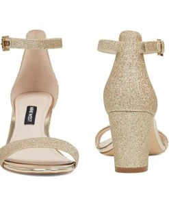 Nine West Metallic Mindset Pruce Ankle Strap Block Heel Sandals 12 Nine West Metallic Mindset Pruce Ankle Strap Block Heel Sandals