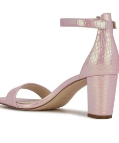 Nine West Pruce Ankle Strap Block Heel Sandals Metallic Mindset