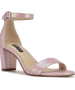 Nine West Pruce Ankle Strap Block Heel Sandals Metallic Mindset