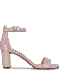 Nine West Pruce Ankle Strap Block Heel Sandals Metallic Mindset