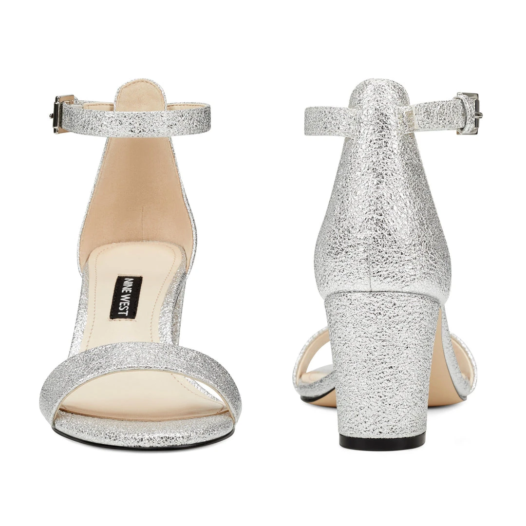 Nine West Pruce Ankle Strap Block Heel Sandals Metallic Mindset 7 Nine West Pruce Ankle Strap Block Heel Sandals Metallic Mindset
