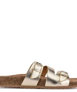 Nine West Sommie Flat Slide Sandals Metallic Mindset