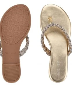 Nine West Tinee Flat Slide Sandals Metallic Mindset