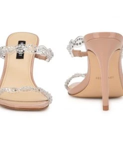 Nine West Ziggle Heeled Slide Sandals In The Clear 10 Nine West Ziggle Heeled Slide Sandals In The Clear