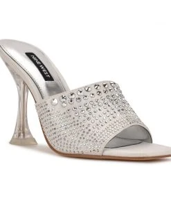 Nine West Ziptip Rhinestone Heeled Slide Sandals Heel Appeal