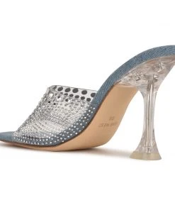 Nine West In The Clear Ziptip Rhinestone Heeled Slide Sandals