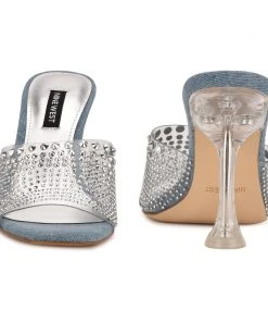 Nine West In The Clear Ziptip Rhinestone Heeled Slide Sandals