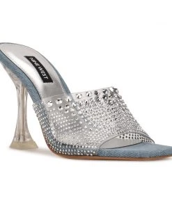 Nine West In The Clear Ziptip Rhinestone Heeled Slide Sandals
