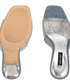Nine West In The Clear Ziptip Rhinestone Heeled Slide Sandals