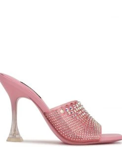 Nine West In The Clear Ziptip Rhinestone Heeled Slide Sandals