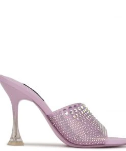 Nine West In The Clear Ziptip Rhinestone Heeled Slide Sandals
